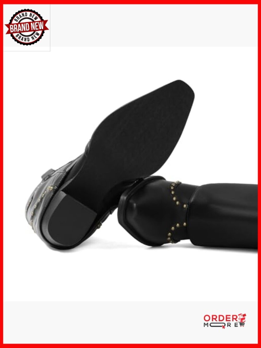 Knee High Fold Over Cowboy Boots with Chunky Heel and Studded Design - Picture 6 of 7